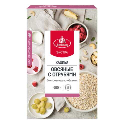 Хлопья Агро-Альянс Экстра Овсяные с отрубями, 400 гр в Верный