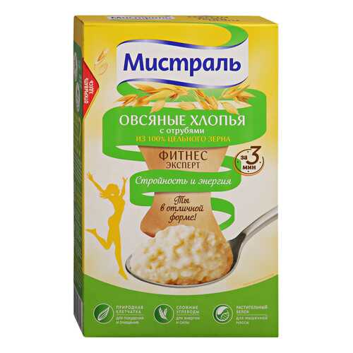 Хлопья Мистраль овсяные с отрубями 400г в Верный
