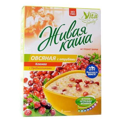 Каша Vita Овес, клюква и отруби хлопья цельнозерновые с проростками 6*210 г в Верный