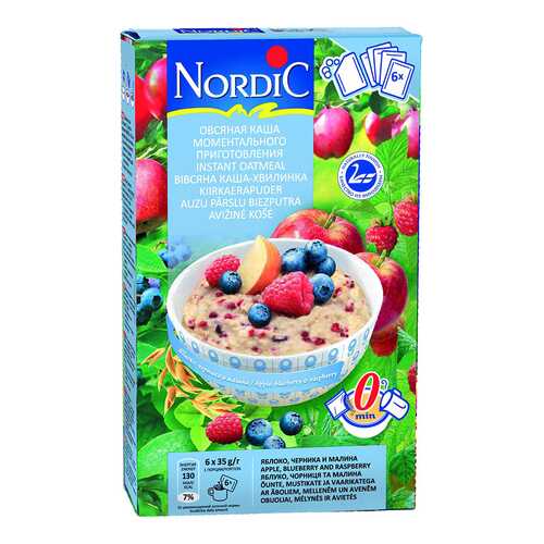 Овсяная каша Nordic с яблоками-черникой-малиной 35 г 6 пакетиков в Верный