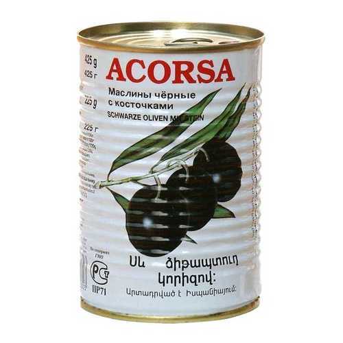 Маслины Acorsa черные крупные с косточкой 425 г в Верный