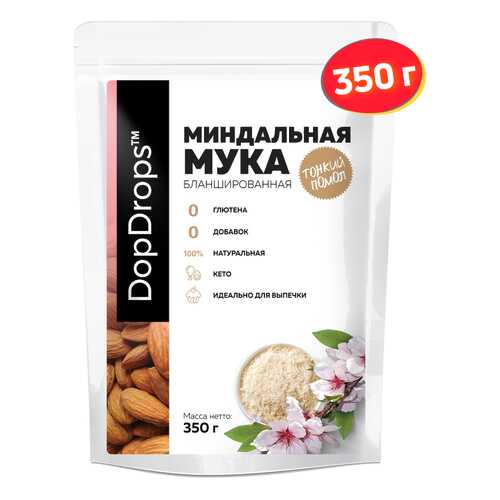 Мука миндальная натуральная DopDrops из миндаля тонкого помола, без глютена, 350г в Верный