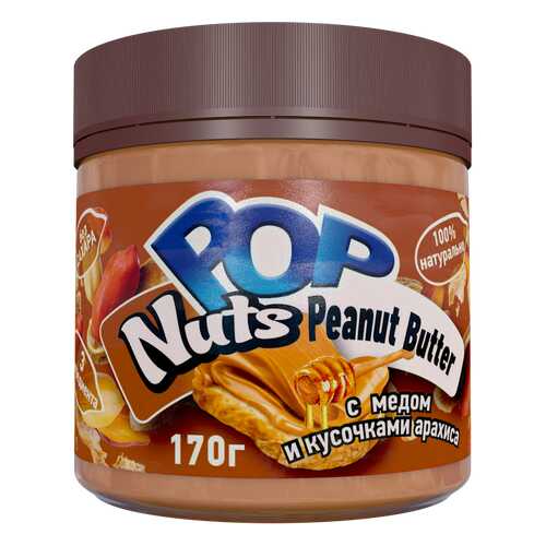 Арахисовая паста POP Nuts Peanut Butter с медом и кусочками арахиса, 170г в Верный