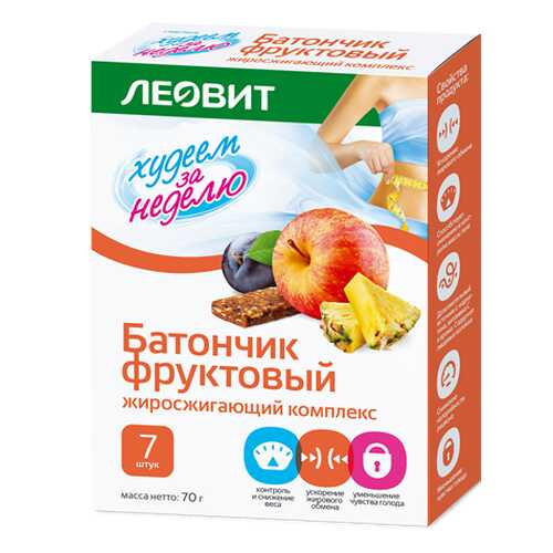 Батончик фруктовый Леовит худеем за неделю жиросжигающий комплекс 10 г 7 штук в Верный