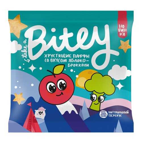 Экструдированные мультизлаковые фигурки Take a Bitey Паффы со вкусом Яблоко-Брокколи 20 г в Верный