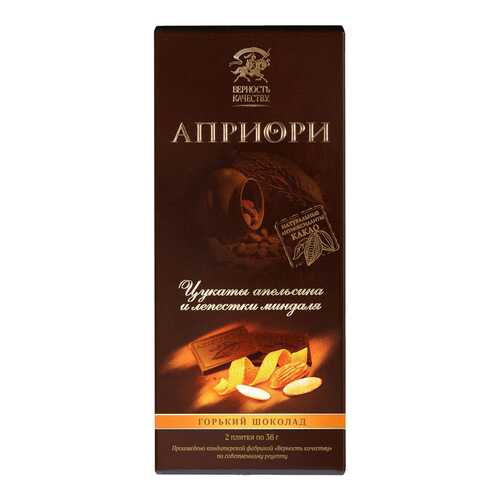 Шоколад Априори горький с цукатами апельсина и лепест-ками миндаля 100 г в Верный