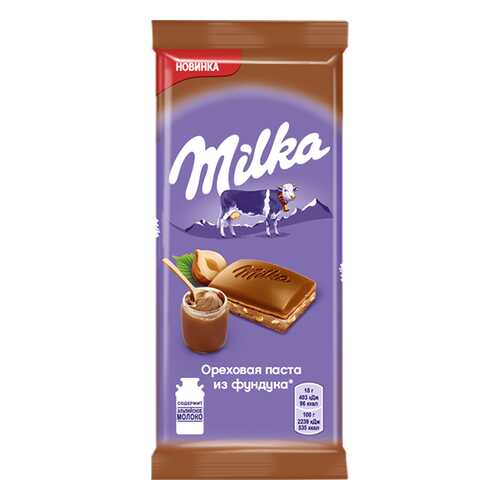 Шоколад Milka молочный с добавлением ореховой пасты из фундука и с дробленым фундуком 90 г в Верный