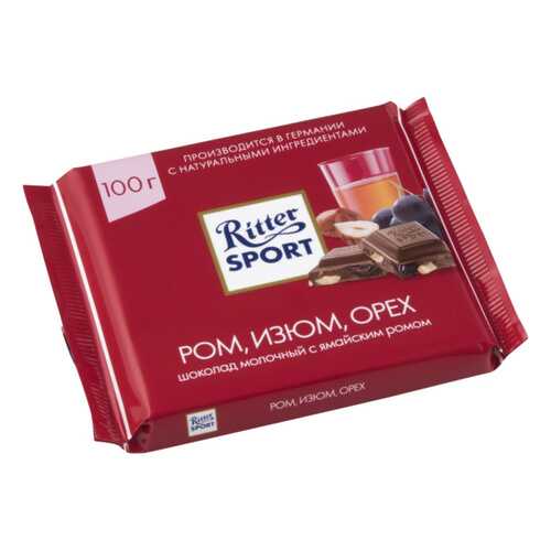Шоколад молочный Ritter Sport ром изюм орех 100 г в Верный