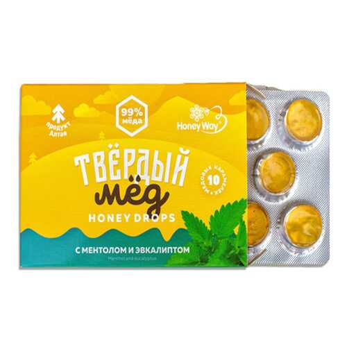 Карамель Твердый мед медовая со вкусом ментола и эвкалипта 30 г в Верный