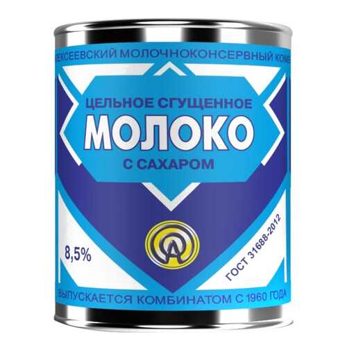 Молоко цельное сгущенное Алексеевское 8.5% с сахаром гост 380 г в Верный